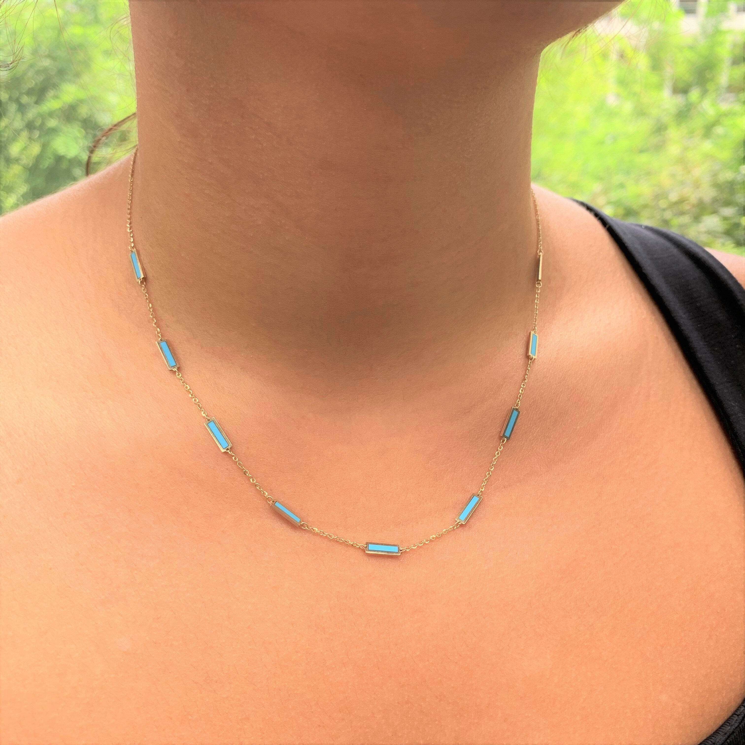 Joelle Turquoise Layered Bar Necklace 18 Inches - 14K Gold Turquoise Necklace