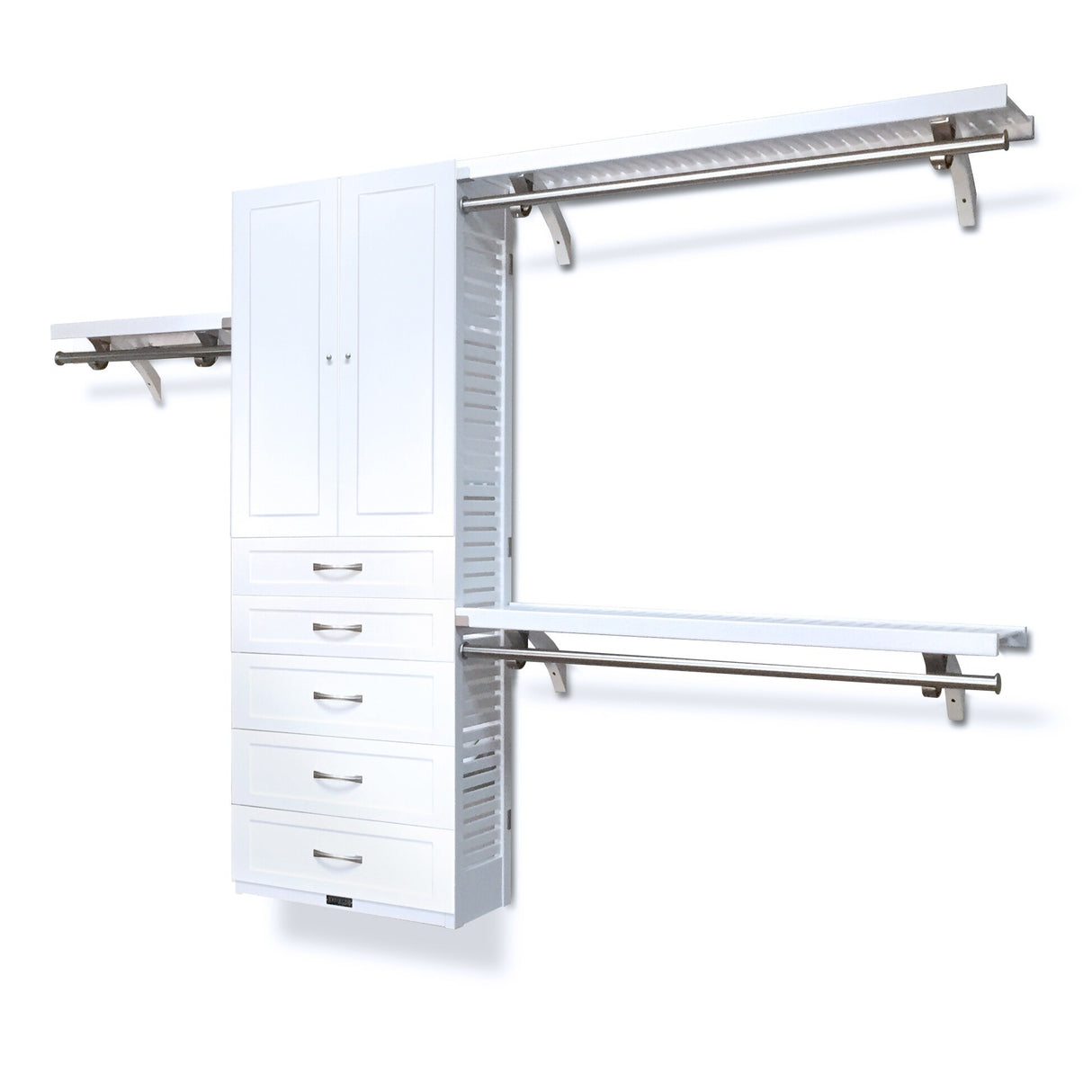 John Louis Home Solid Wood reach-In Closet System with 5-Drawers and Solid Shaker Doors White