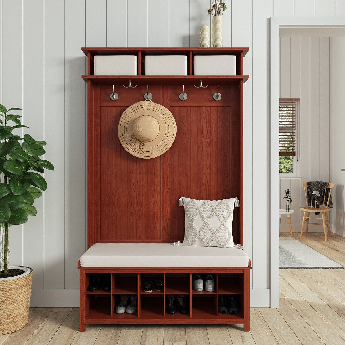 John Louis Home Solid Wood Hall Tree with Shoe Storage