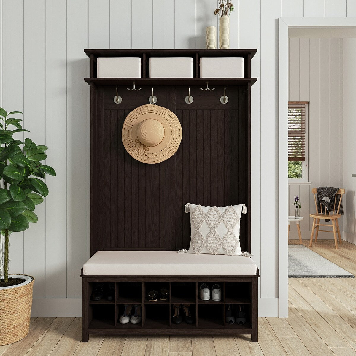 John Louis Home Solid Wood Hall Tree with Shoe Storage