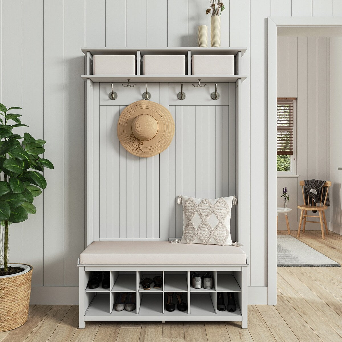 John Louis Home Solid Wood Hall Tree with Shoe Storage