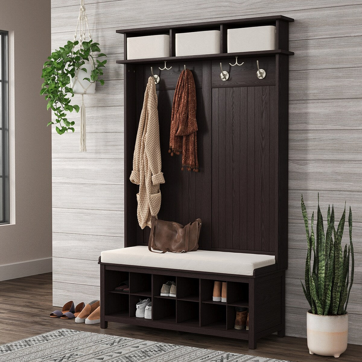 John Louis Home Solid Wood Hall Tree with Shoe Storage
