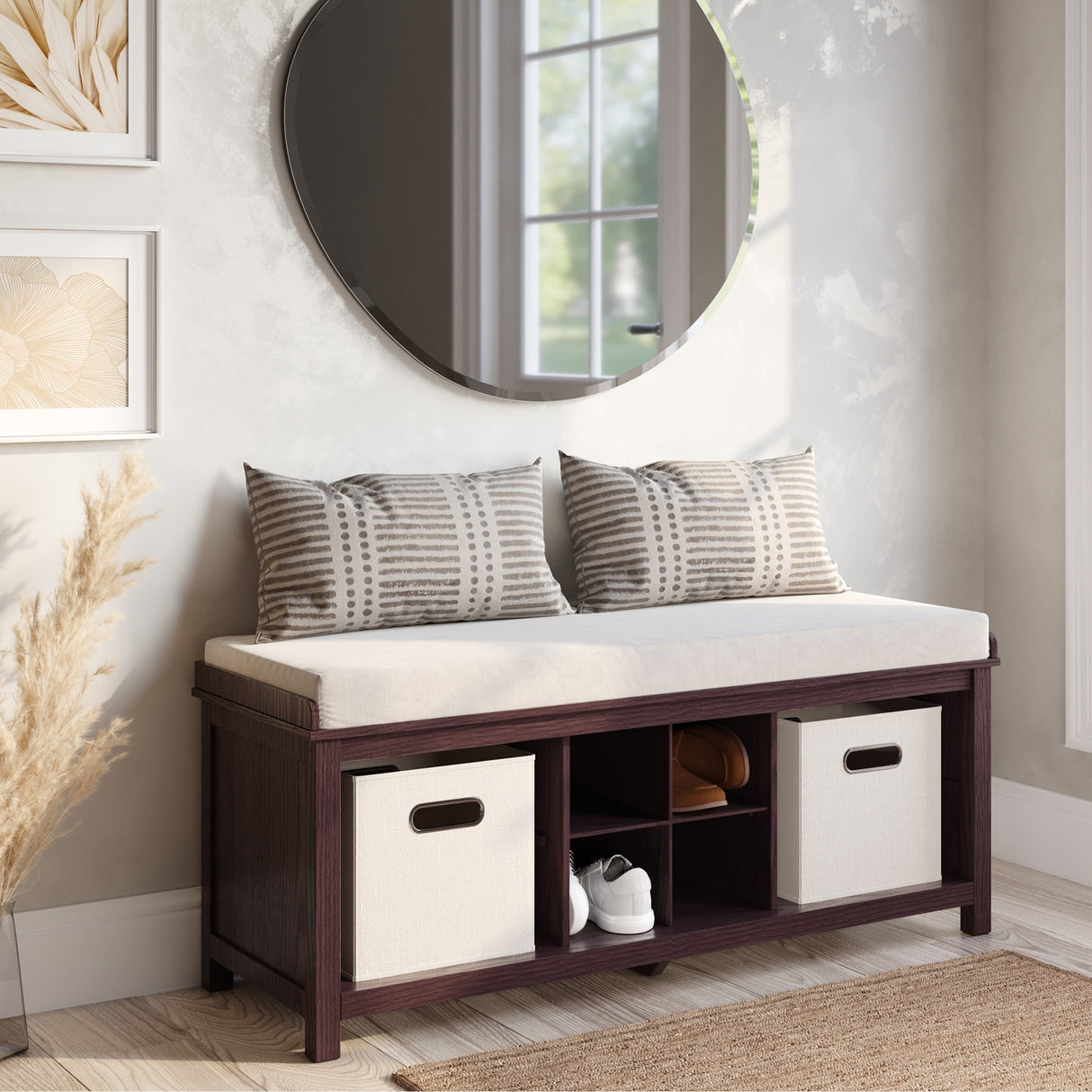 John Louis Home Solid Wood Hall Tree with Shoe and 2 Bin Storage