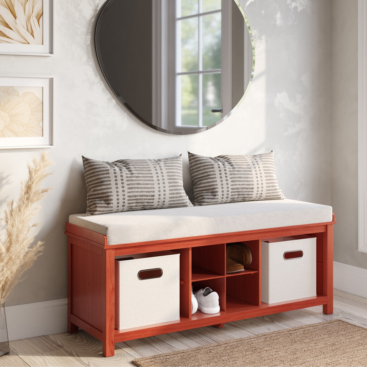 John Louis Home Solid Wood Hall Tree with Shoe and 2 Bin Storage