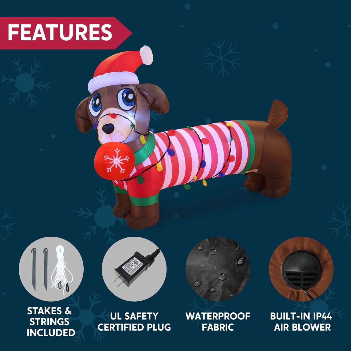 Joyfy 6ft Long Christmas Puppy Inflatable Decoration with Built-in LEDs
