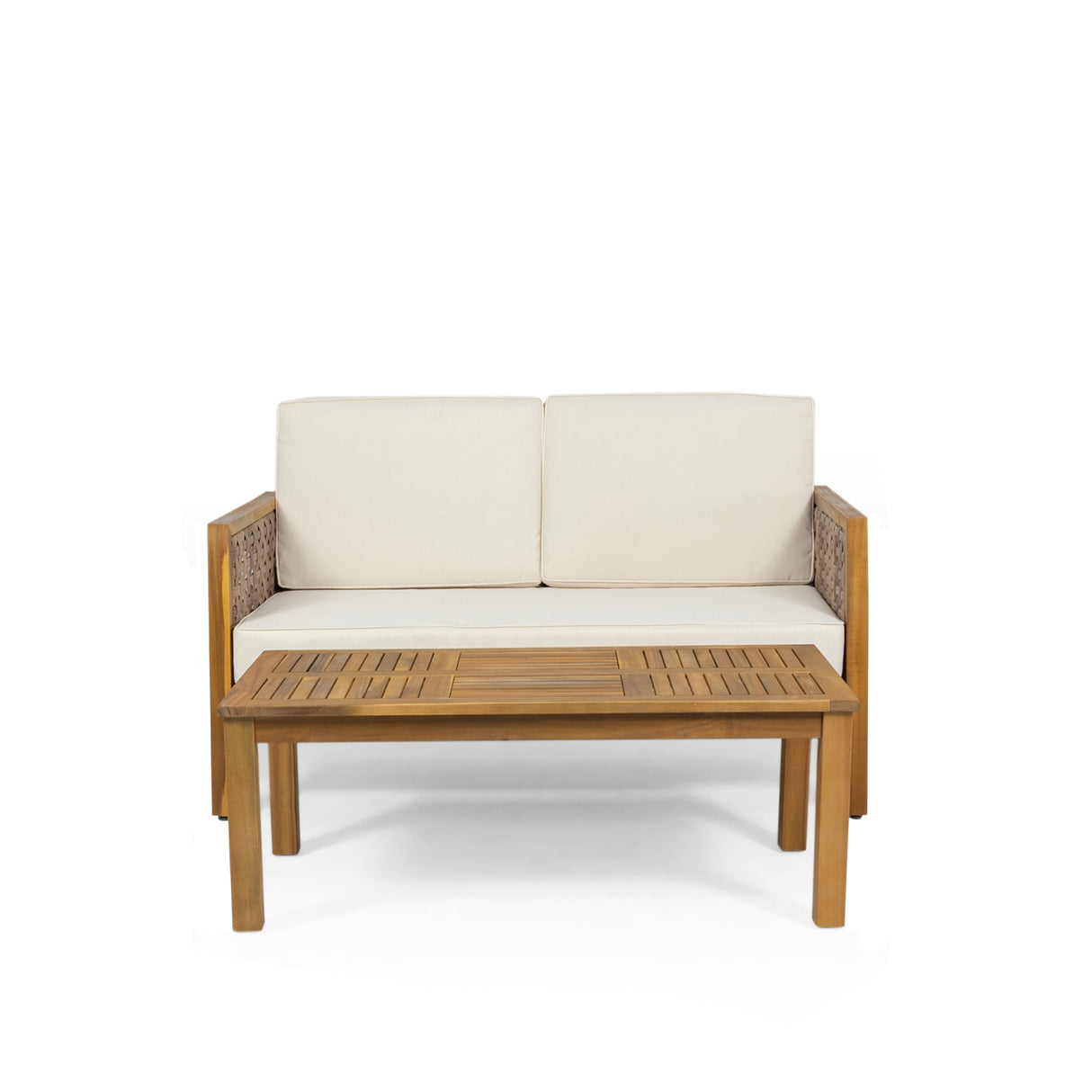 Joliet Acacia Wood and Wicker Outdoor Loveseat and Coffee Table Set by Christopher Knight Home