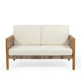 Joliet Acacia Wood and Wicker Outdoor Loveseat and Coffee Table Set by Christopher Knight Home