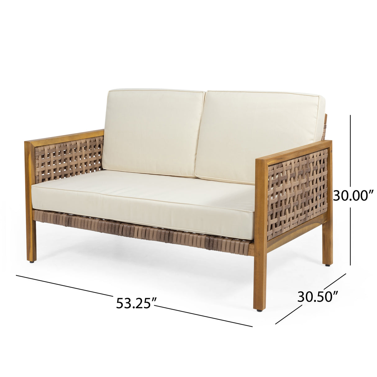 Joliet Acacia Wood and Wicker Outdoor Loveseat and Coffee Table Set by Christopher Knight Home
