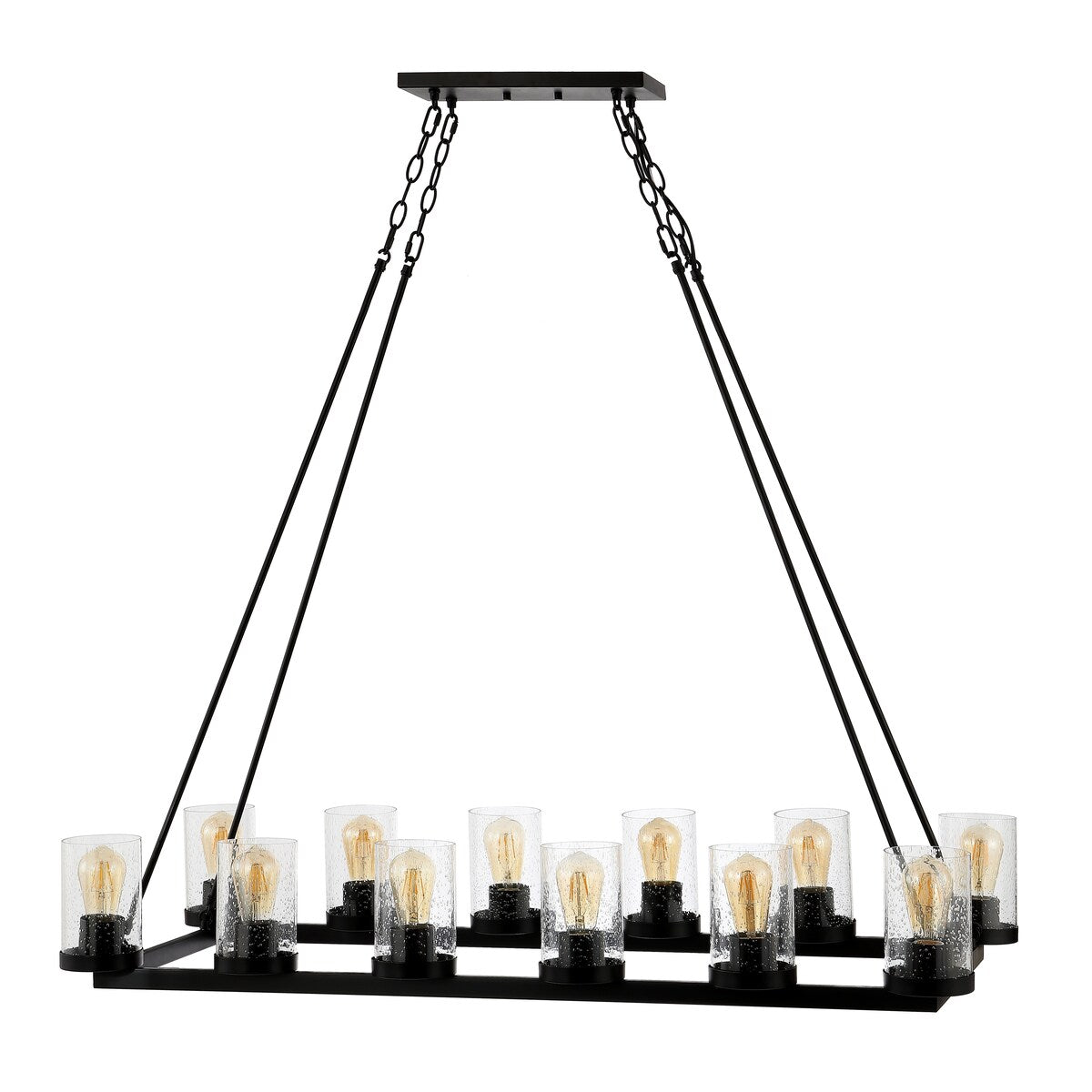 Jonah 45.5" 12-Light Seeded Glass/Iron Rustic Farmhouse Linear LED Chandelier, Oil Rubbed Bronze by JONATHAN Y - 12 Lights