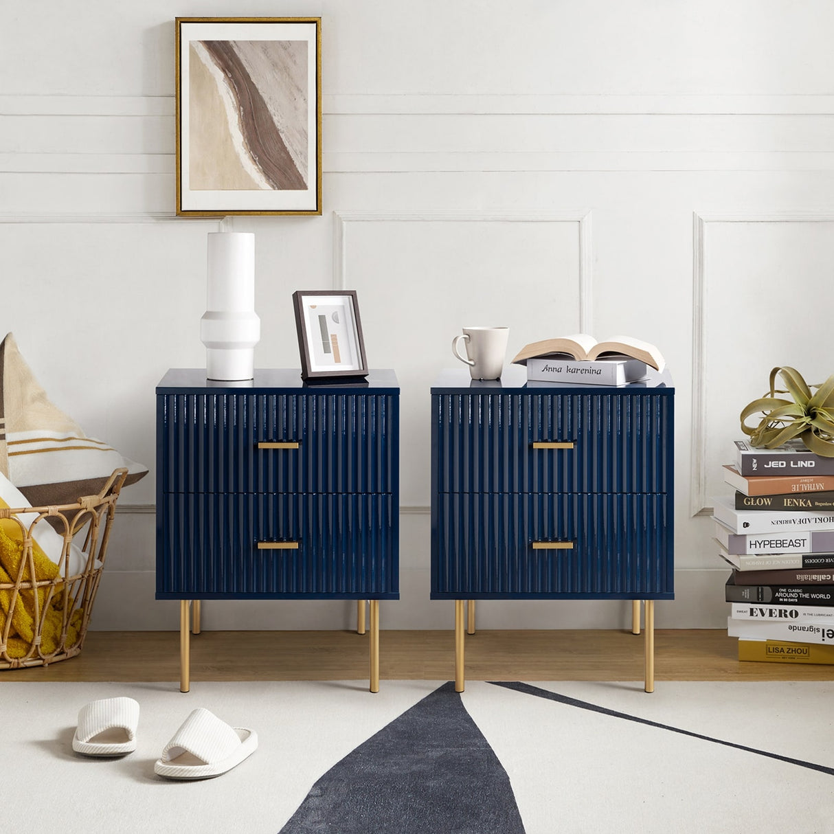 Jonah Contemporary Adjustable Legs Wood 2-Drawer Nightstand Set of 2 by HULALA HOME