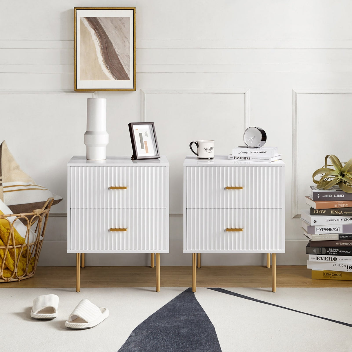 Jonah Contemporary Adjustable Legs Wood 2-Drawer Nightstand Set of 2 by HULALA HOME