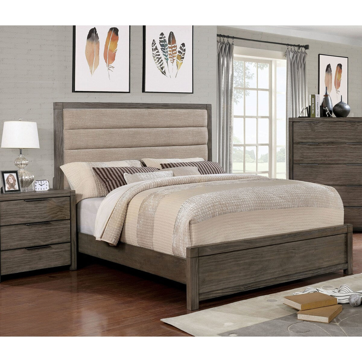 Furniture of America Meln Rustic Grey Solid Wood King Panel Bed