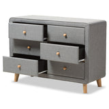 Jonesy Mid-Century Grey Fabric Upholstered 6-Drawer Dresser