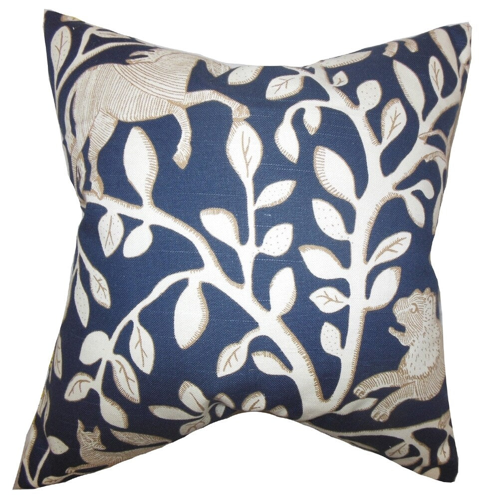 Jorja Foliage Feather and Down Filled Throw Pillow Blue
