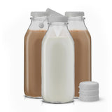 JoyJolt Reusable Glass Milk Bottle with Lid & Pourer - Set of 3