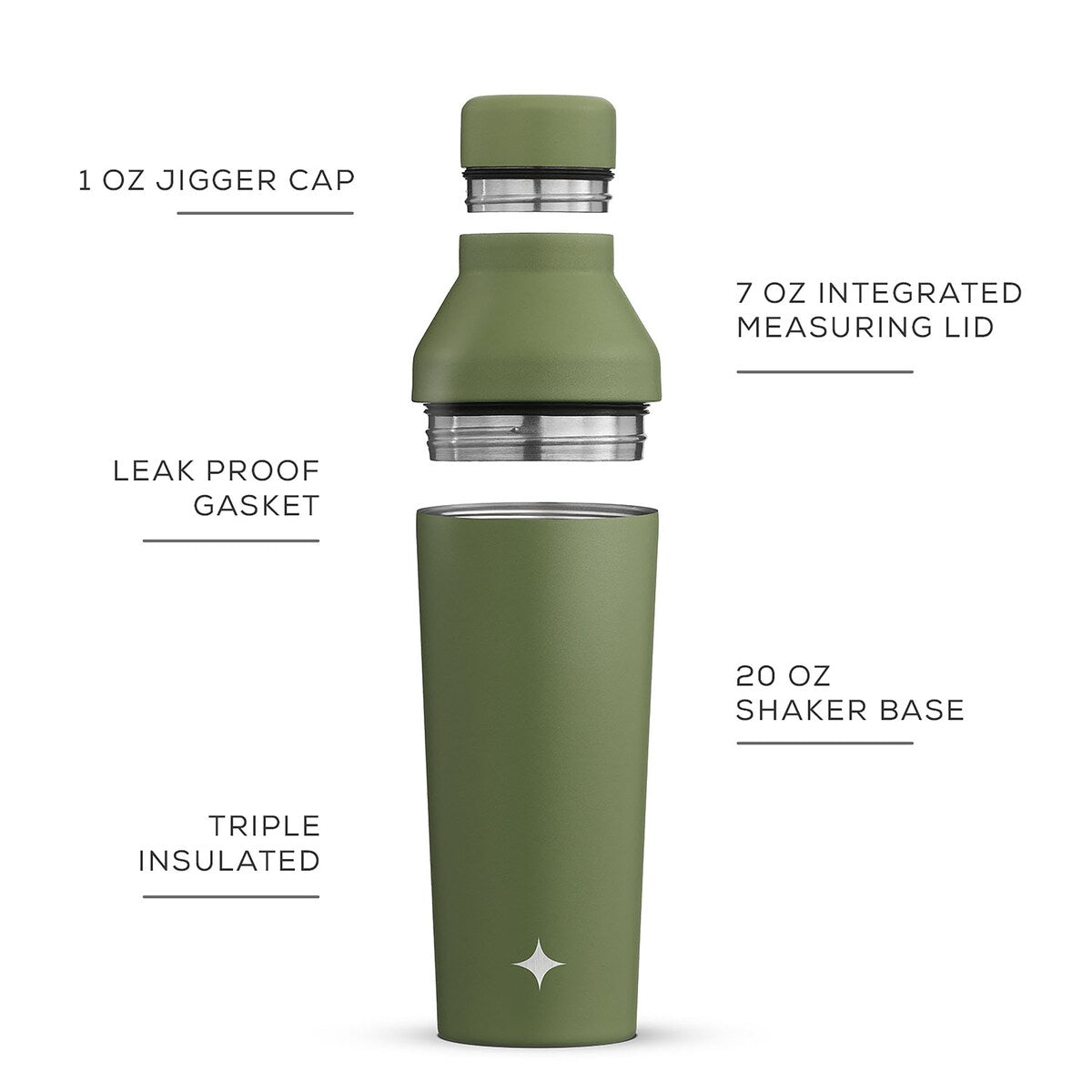 JoyJolt Vacuum Insulated Stainless Steel Cocktail Protein Shaker - 20 oz
