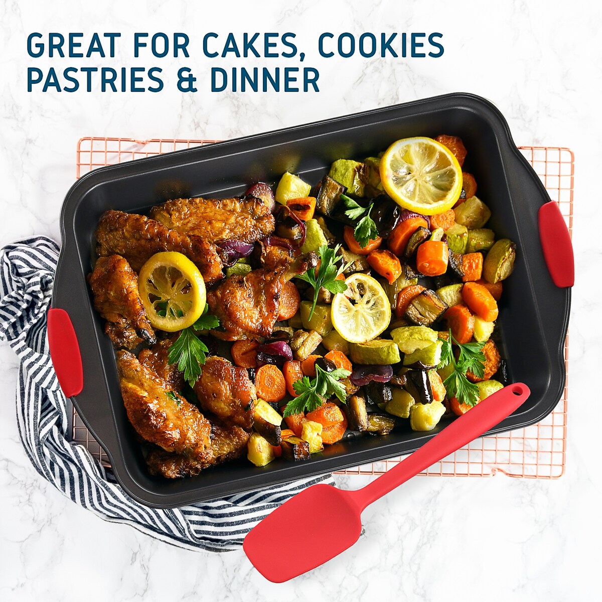 JoyTable Bakeware Set - Nonstick Bakeware Set With Silicone Handles & Utensils