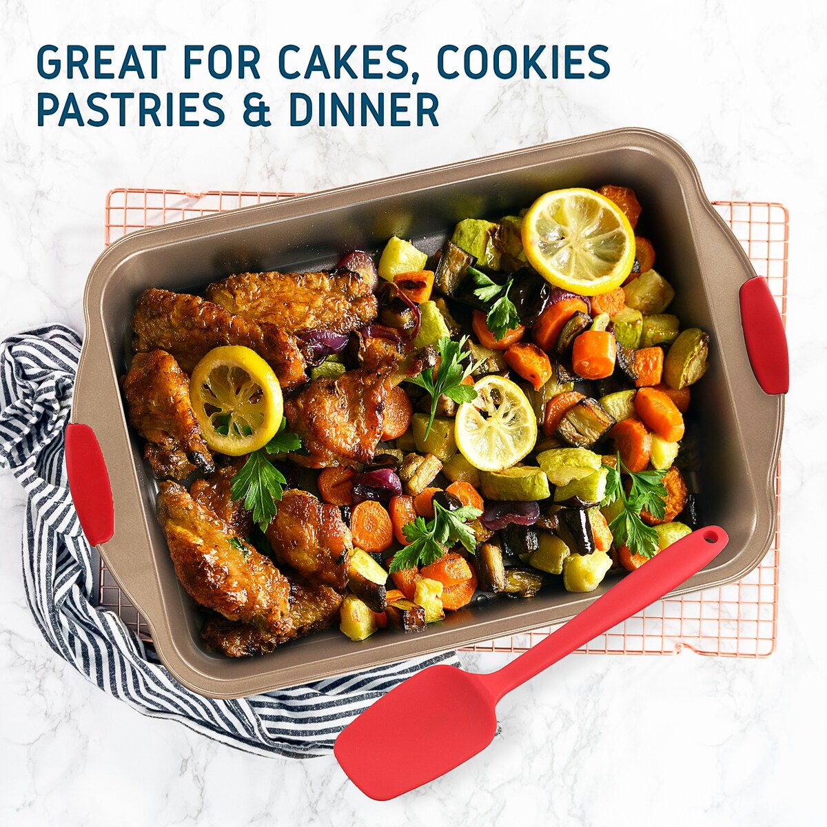 JoyTable Bakeware Set - Nonstick Bakeware Set With Silicone Handles & Utensils