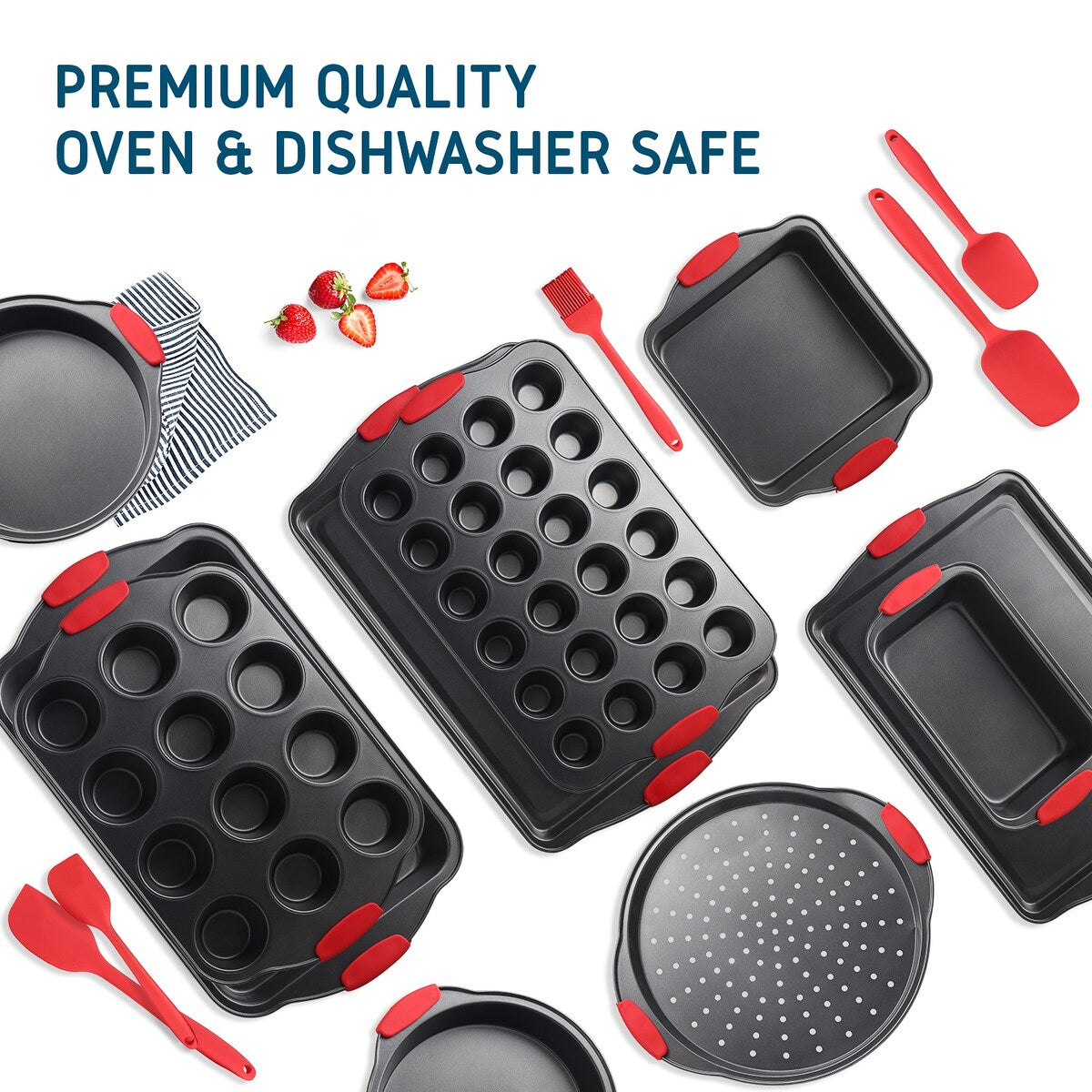 JoyTable Bakeware Set - Nonstick Bakeware Set With Silicone Handles & Utensils