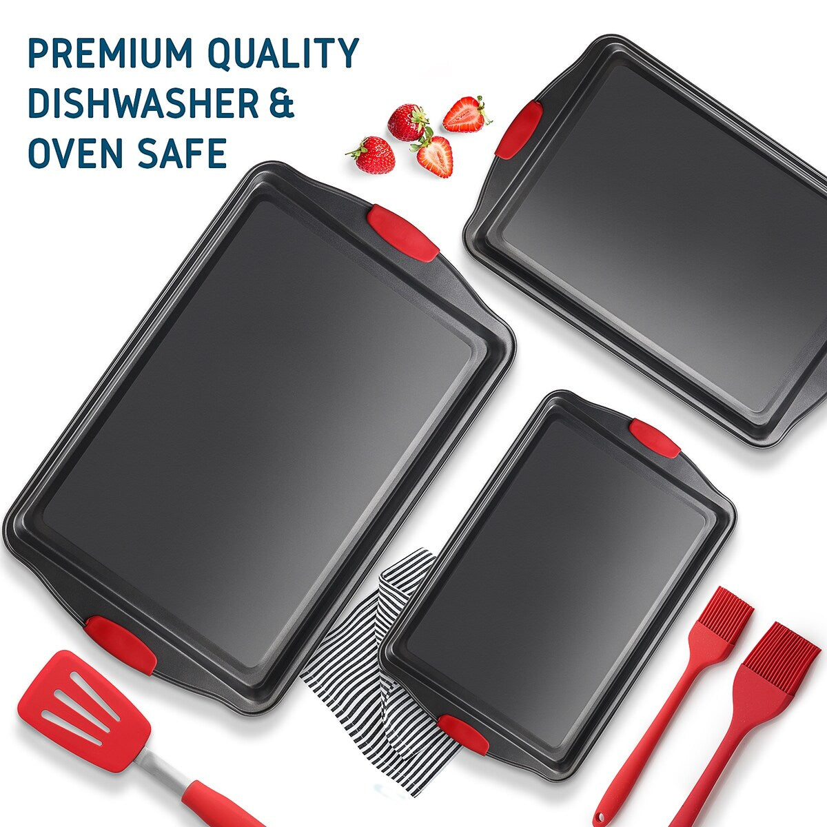 JoyTable Bakeware Set - Nonstick Bakeware Set With Silicone Handles & Utensils