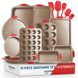 JoyTable Bakeware Set - Nonstick Bakeware Set With Silicone Handles & Utensils