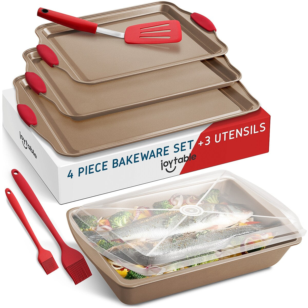 JoyTable Bakeware Set - Nonstick Bakeware Set With Silicone Handles & Utensils