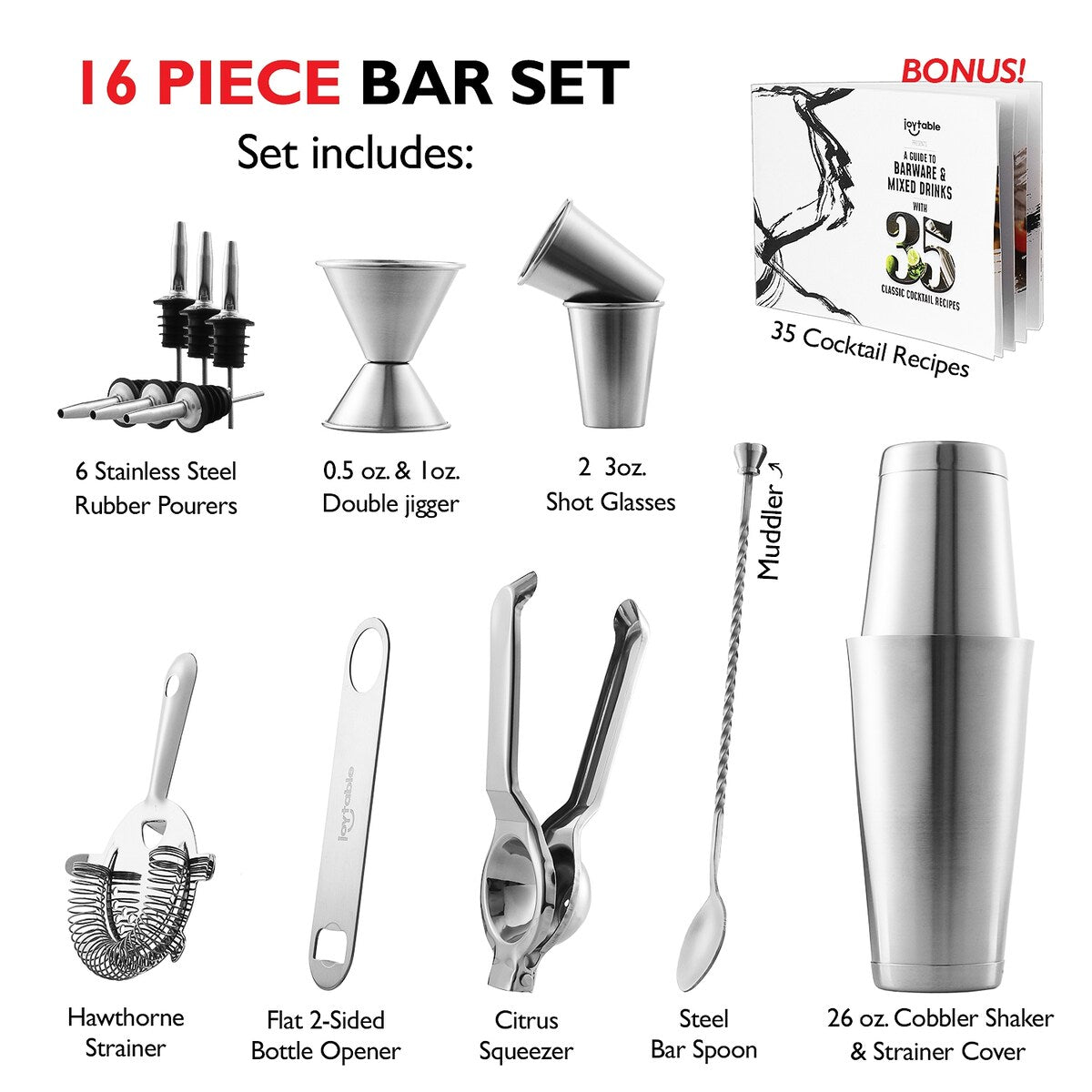 JoyTable Bartender Kit - Cocktail Set Kit - Bartender Drink Mixer Shaker Bar Tool Set