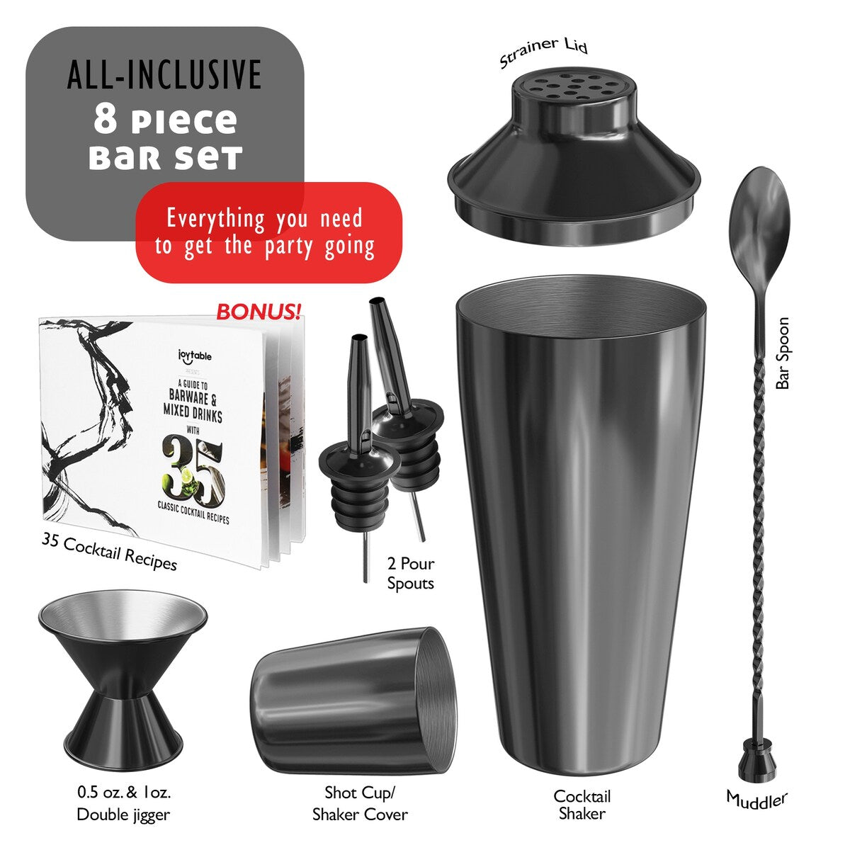 JoyTable Bartender Kit - Cocktail Set Kit - Bartender Drink Mixer Shaker Bar Tool Set