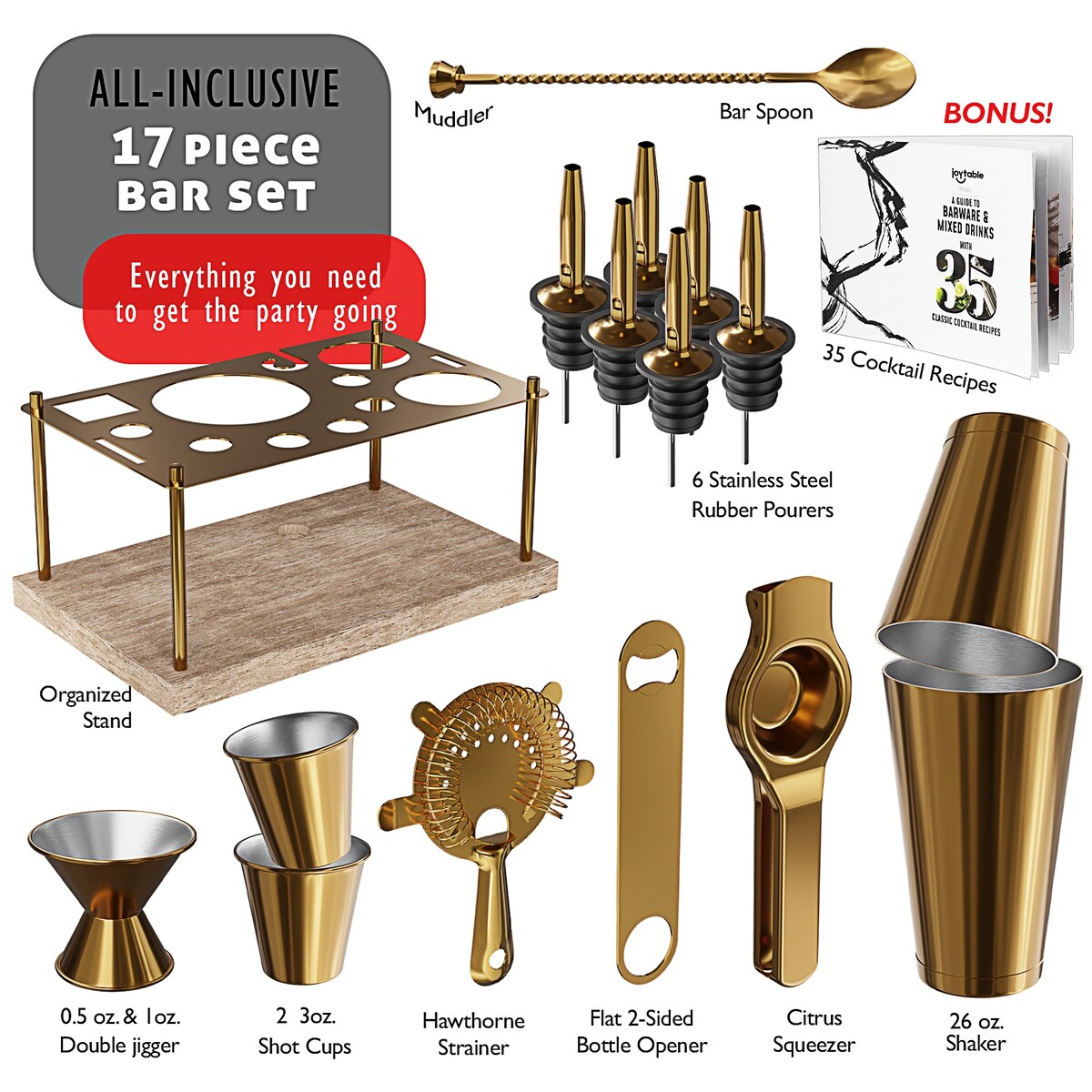 JoyTable Bartender Kit - Cocktail Set Kit - Bartender Drink Mixer Shaker Bar Tool Set