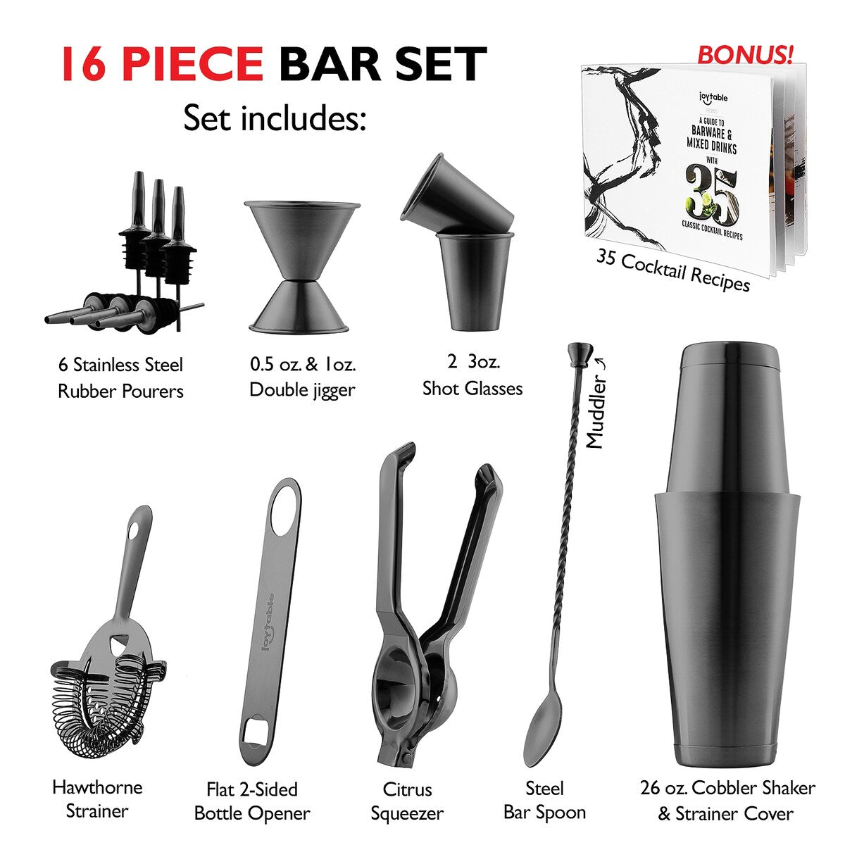 JoyTable Bartender Kit - Cocktail Set Kit - Bartender Drink Mixer Shaker Bar Tool Set