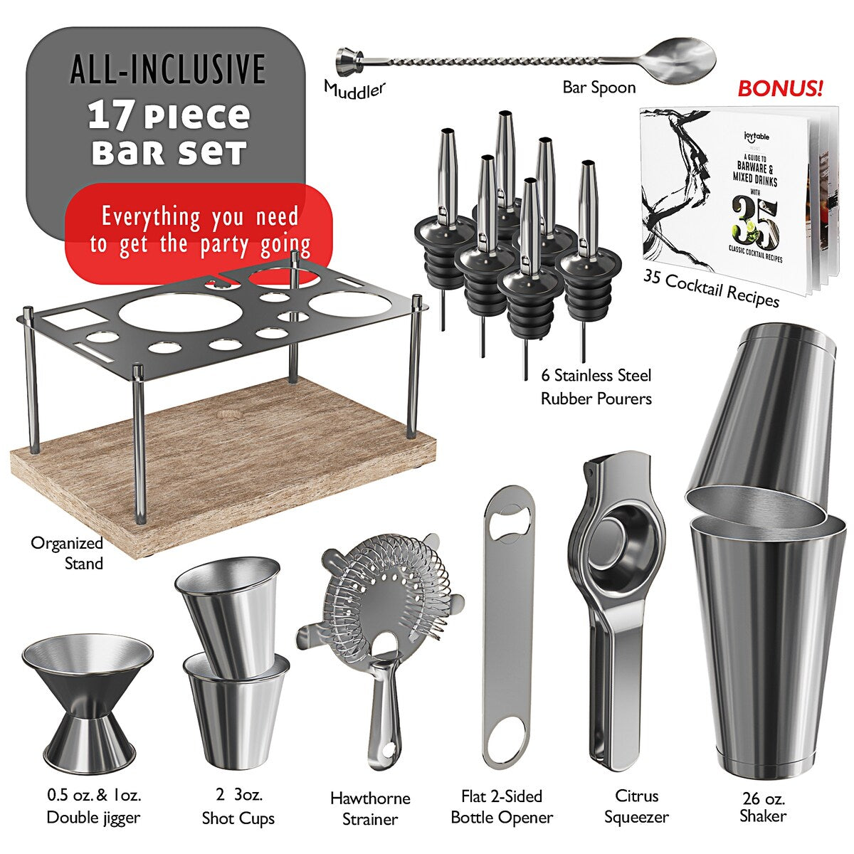 JoyTable Bartender Kit - Cocktail Set Kit - Bartender Drink Mixer Shaker Bar Tool Set