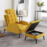 HOMYKA Upholstered Chaise Lounge Adjustable Backrest Chair with Storage Ottoman