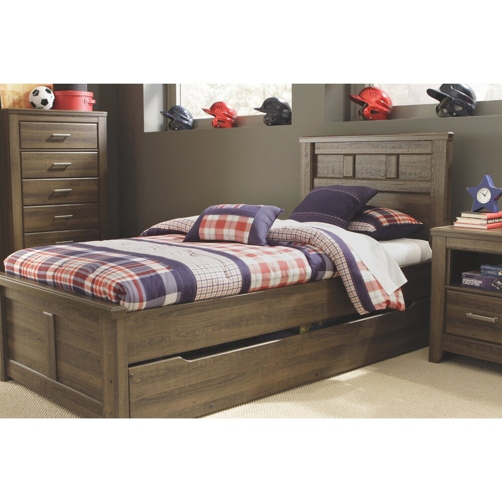 Juararo Dark Brown Panel Bed with Trundle Storage