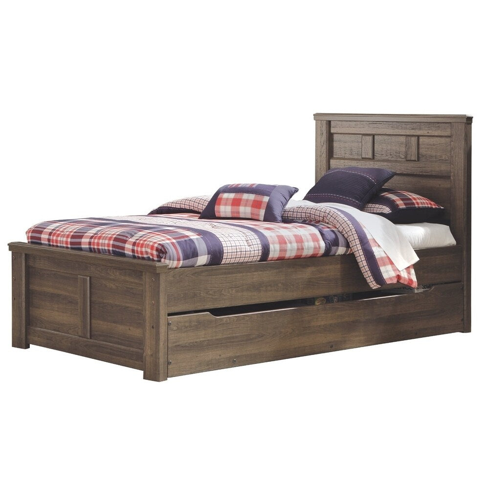 Juararo Dark Brown Panel Bed with Trundle Storage