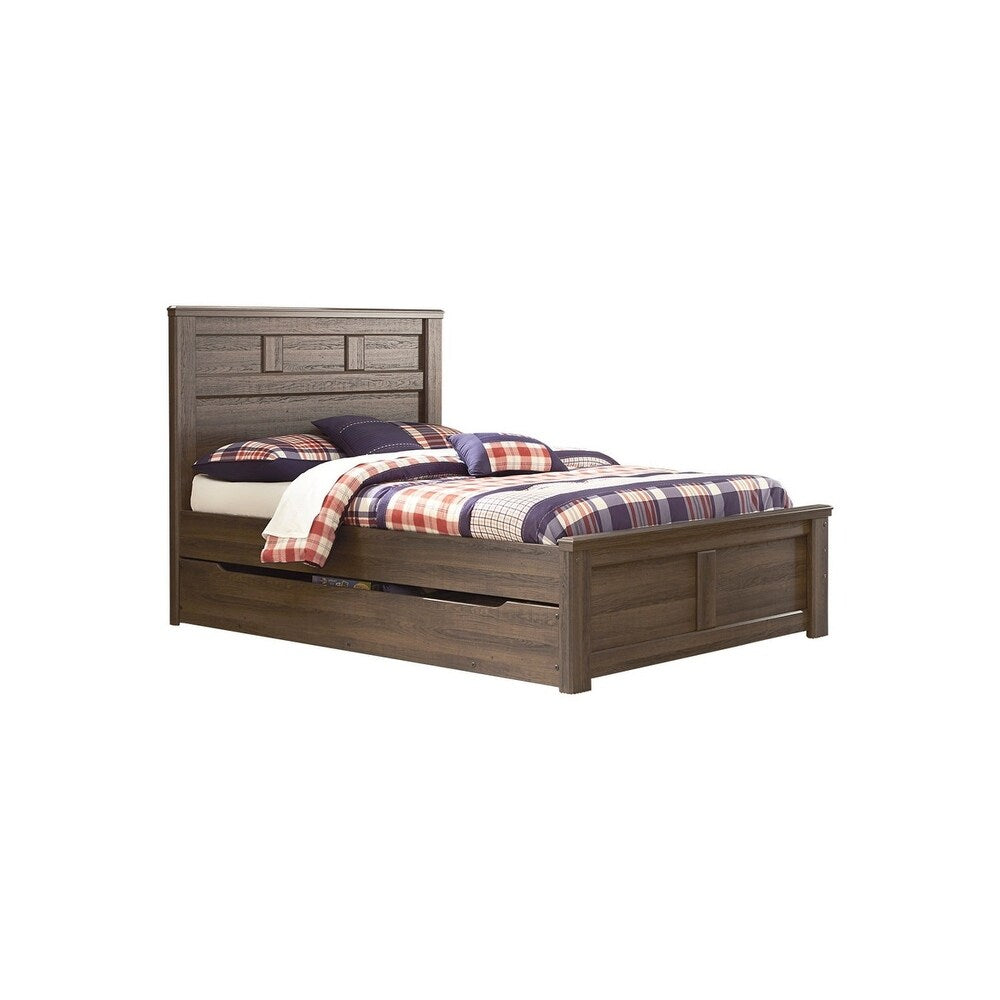 Juararo Dark Brown Panel Bed with Trundle Storage