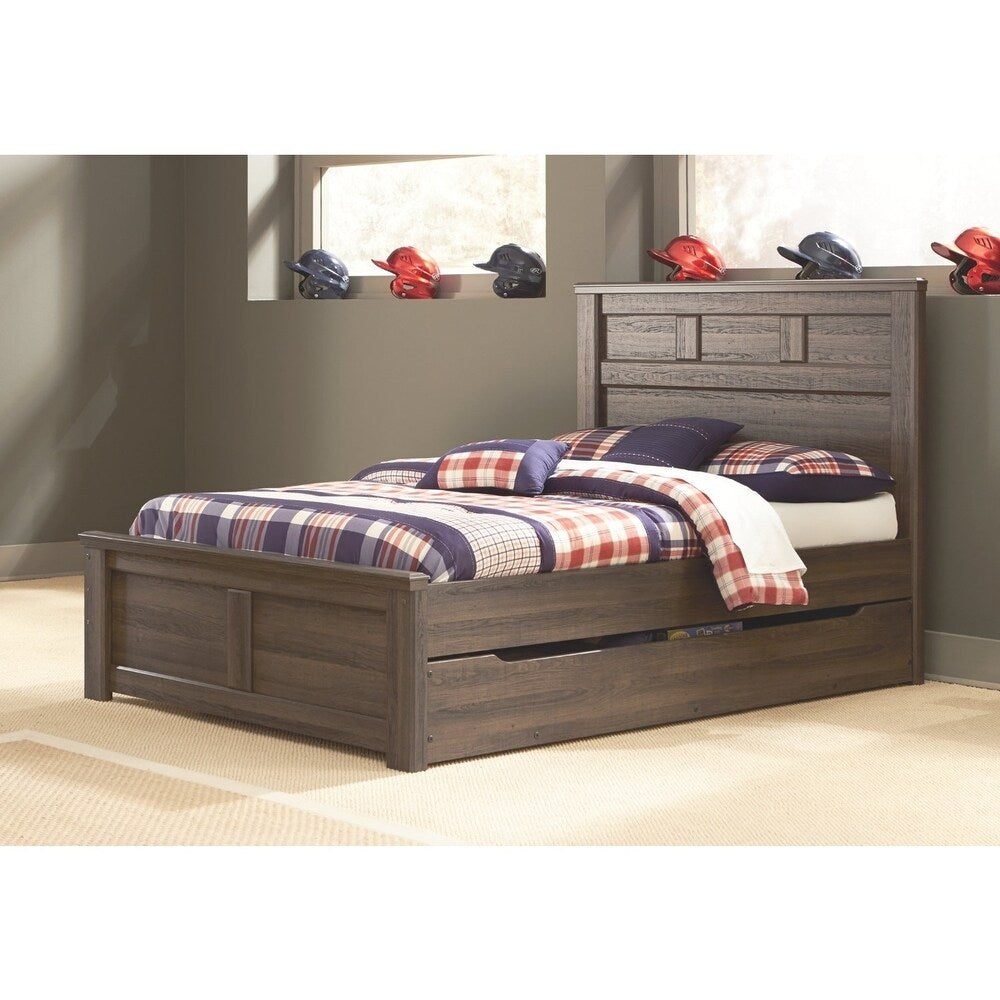 Juararo Dark Brown Panel Bed with Trundle Storage