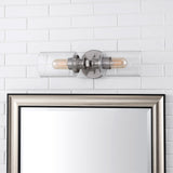 Jules Edison 16.5" Cylinder 2-Light Iron/Seeded Glass Farmhouse Contemporary LED Wall Sconce, Black by JONATHAN Y - One