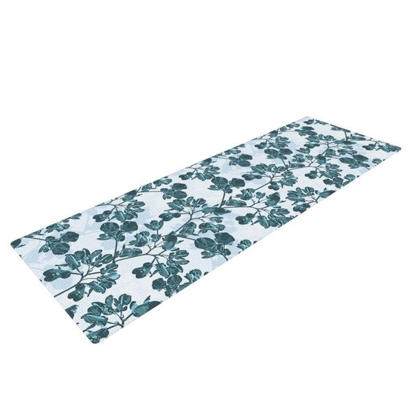 Julia Grifol "Green Flowers" Teal Yoga Mat - Blue