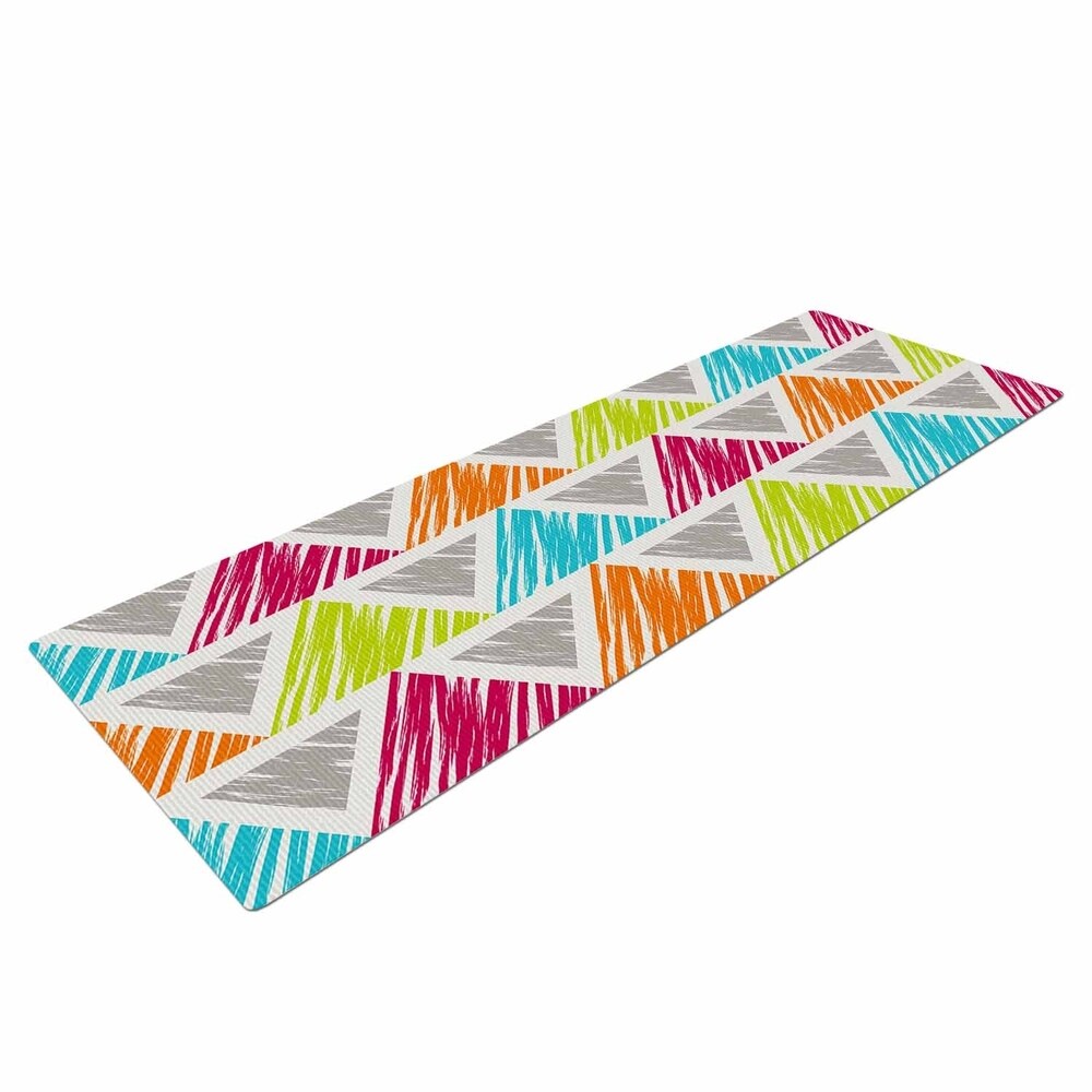 Julia Grifol "Happy Triangles" Gray Orange Digital Yoga Mat