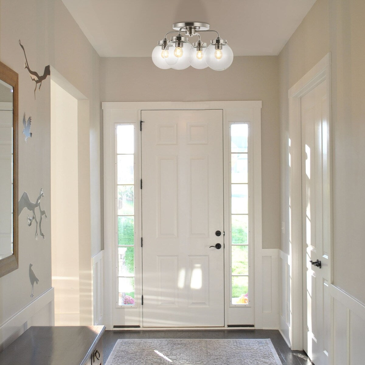 Julian 18" 4-Light Farmhouse Rustic Iron/Glass LED Semi Flush Mount, Oil Rubbed Bronze/Clear by JONATHAN Y - 4 Light