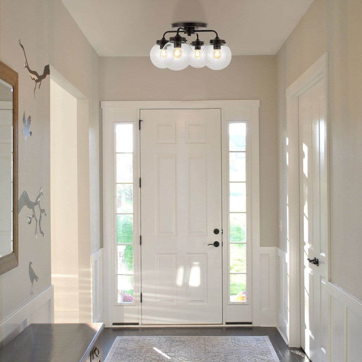 Julian 18" 4-Light Farmhouse Rustic Iron/Glass LED Semi Flush Mount, Oil Rubbed Bronze/Clear by JONATHAN Y - 4 Light