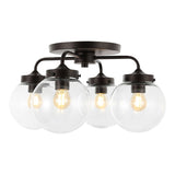 Julian 18" 4-Light Farmhouse Rustic Iron/Glass LED Semi Flush Mount, Oil Rubbed Bronze/Clear by JONATHAN Y - 4 Light
