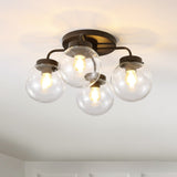 Julian 18" 4-Light Farmhouse Rustic Iron/Glass LED Semi Flush Mount, Oil Rubbed Bronze/Clear by JONATHAN Y - 4 Light