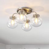 Julian 18" 4-Light Farmhouse Rustic Iron/Glass LED Semi Flush Mount, Oil Rubbed Bronze/Clear by JONATHAN Y - 4 Light