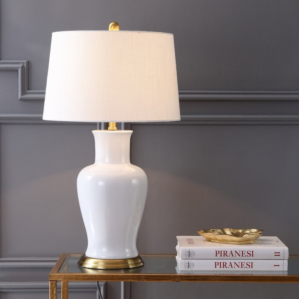 Julian 29" Ceramic LED Table Lamp, White/Gold by JONATHAN Y