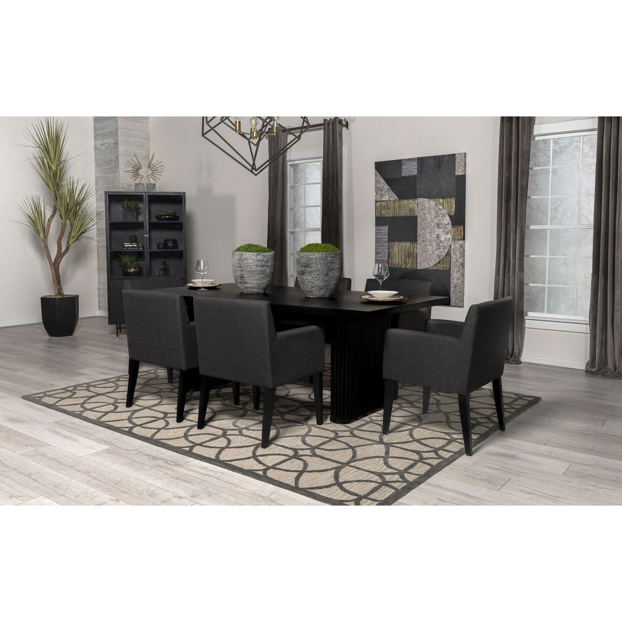 Houston Charcoal Grey and Black Upholstered Arm Chairs (Set of 2)