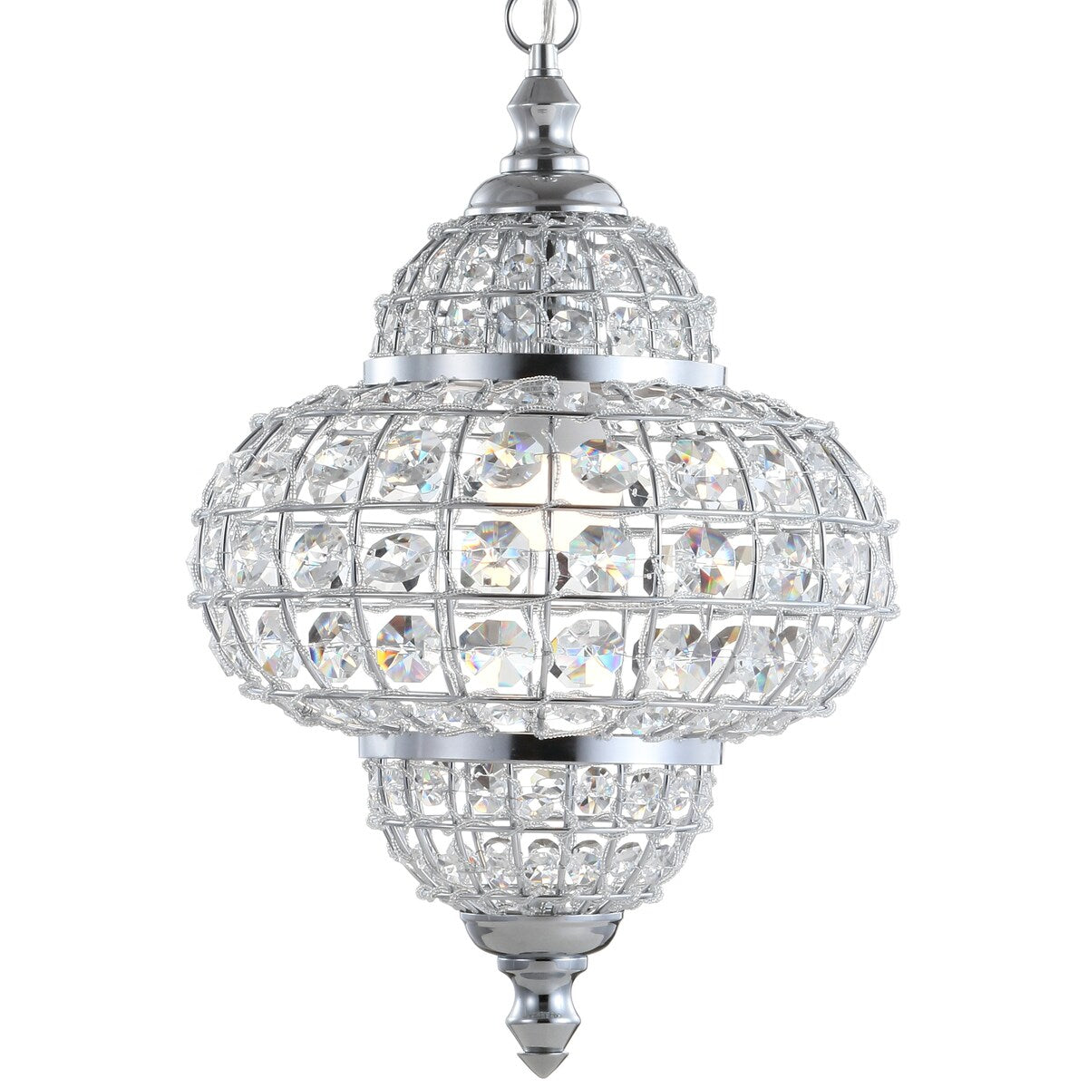 Juliette 12" Crystal/Metal LED Chandelier Pendant, Chrome by JONATHAN Y