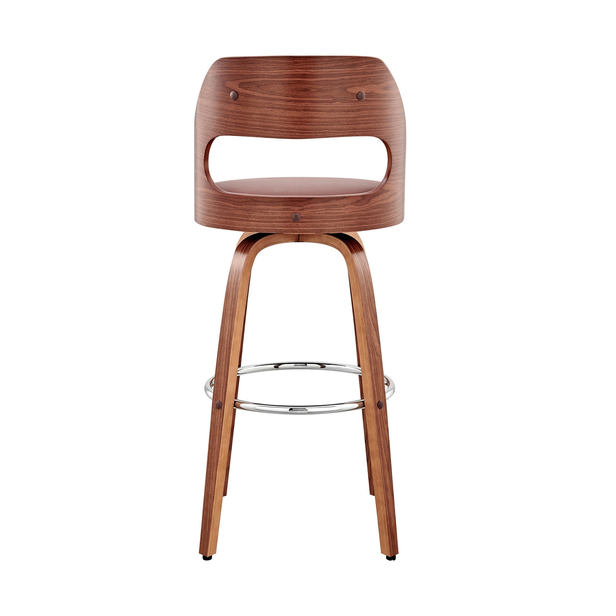Julius Mid-Century Swivel Faux Leather and Wood Counter or Bar Stool
