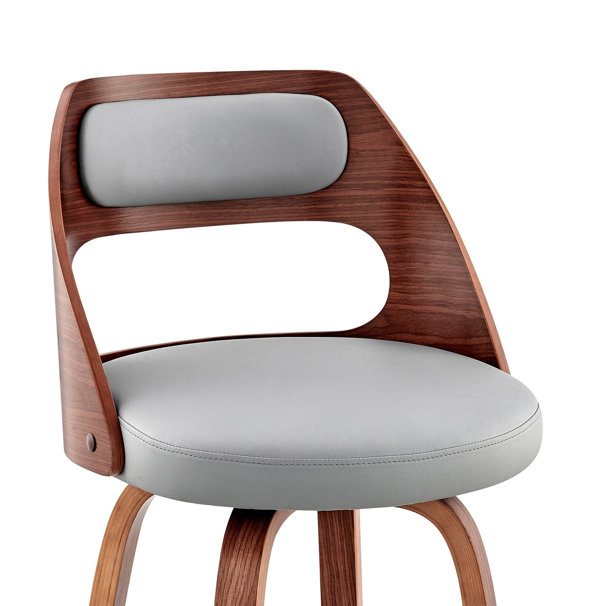Julius Mid-Century Swivel Faux Leather and Wood Counter or Bar Stool