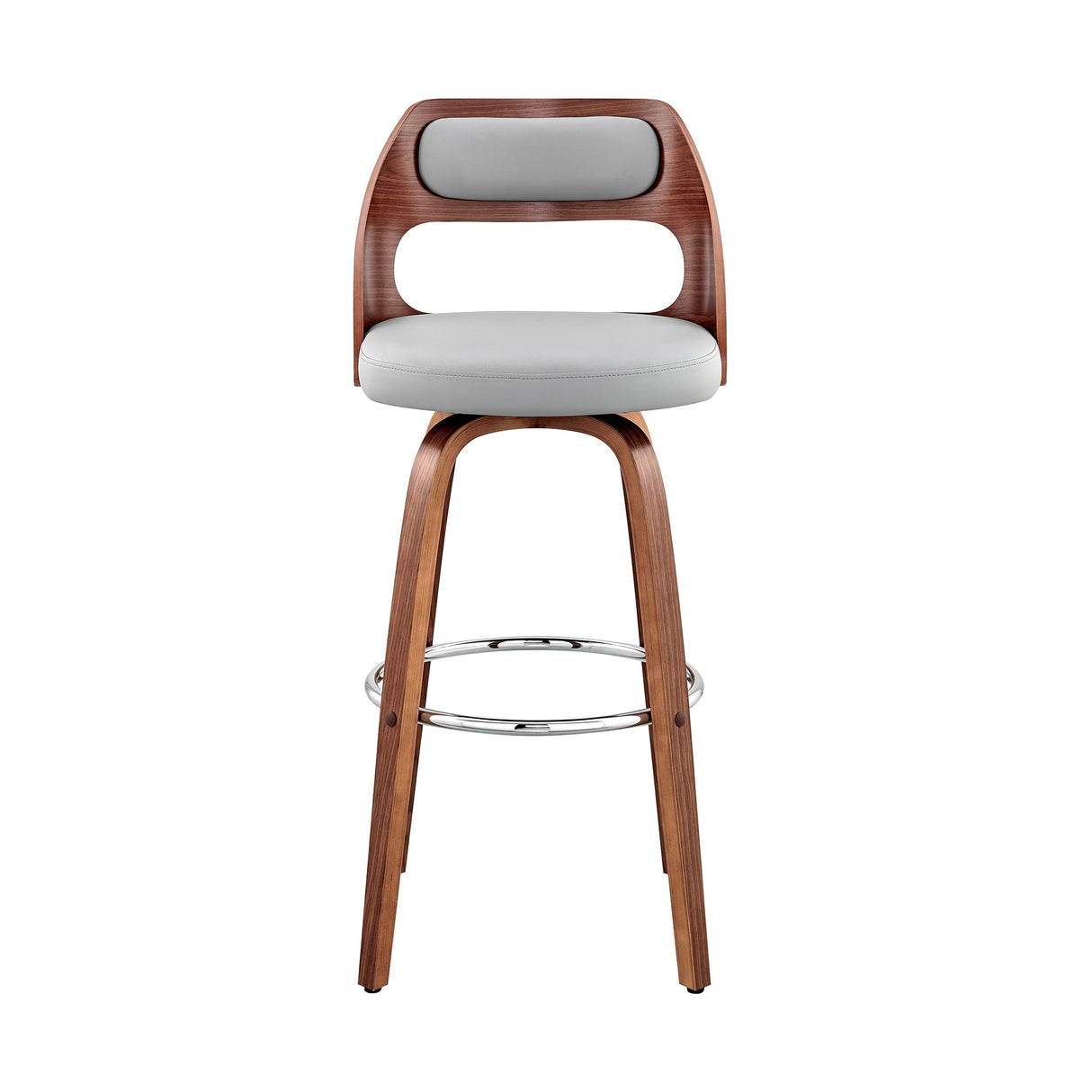 Julius Mid-Century Swivel Faux Leather and Wood Counter or Bar Stool
